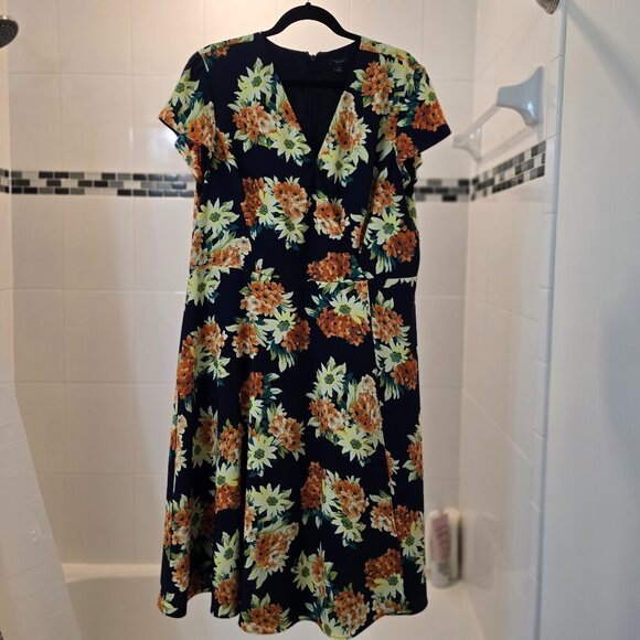 Ann Taylor Factory Floral Dress - Navy with Orange and Yellow Flowers - Picture 3 of 6
